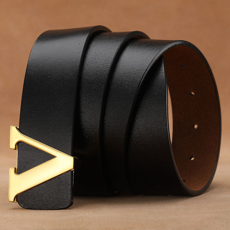 Factory Direct Sales Retro Smooth Genuine Leather Letter V Pants Belt