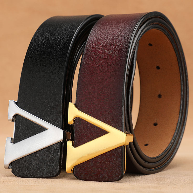 Factory Direct Sales Retro Smooth Genuine Leather Letter V Pants Belt